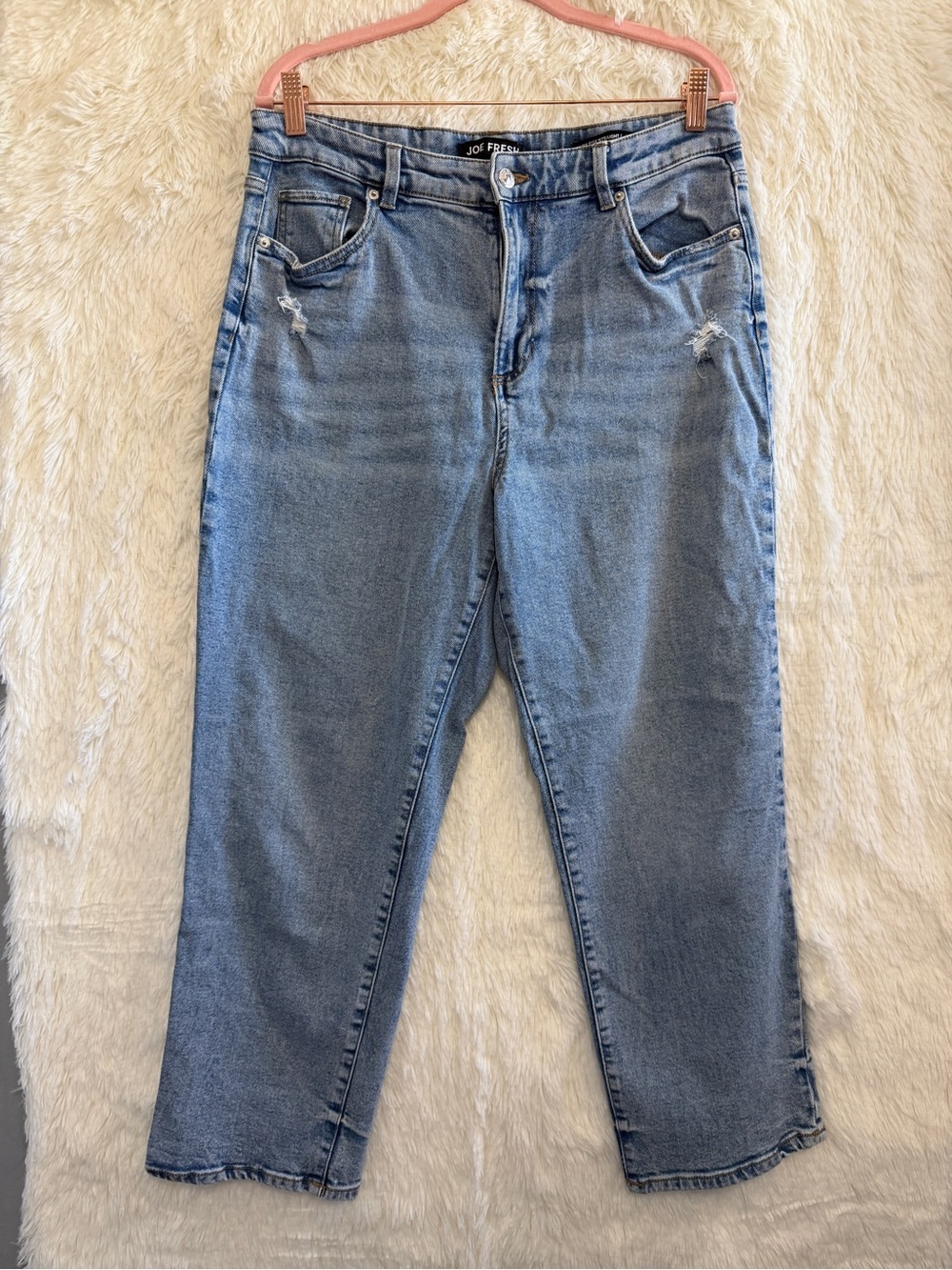 Joe Fresh Womens Distressed Hi Rise Straight Jeans Size 32 Light Wash Normcore